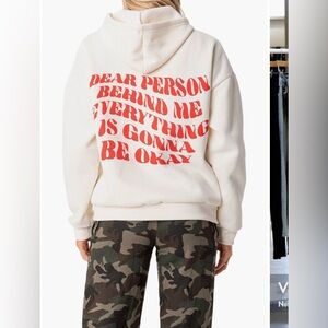Edikted Cream Hoodie with Red Text